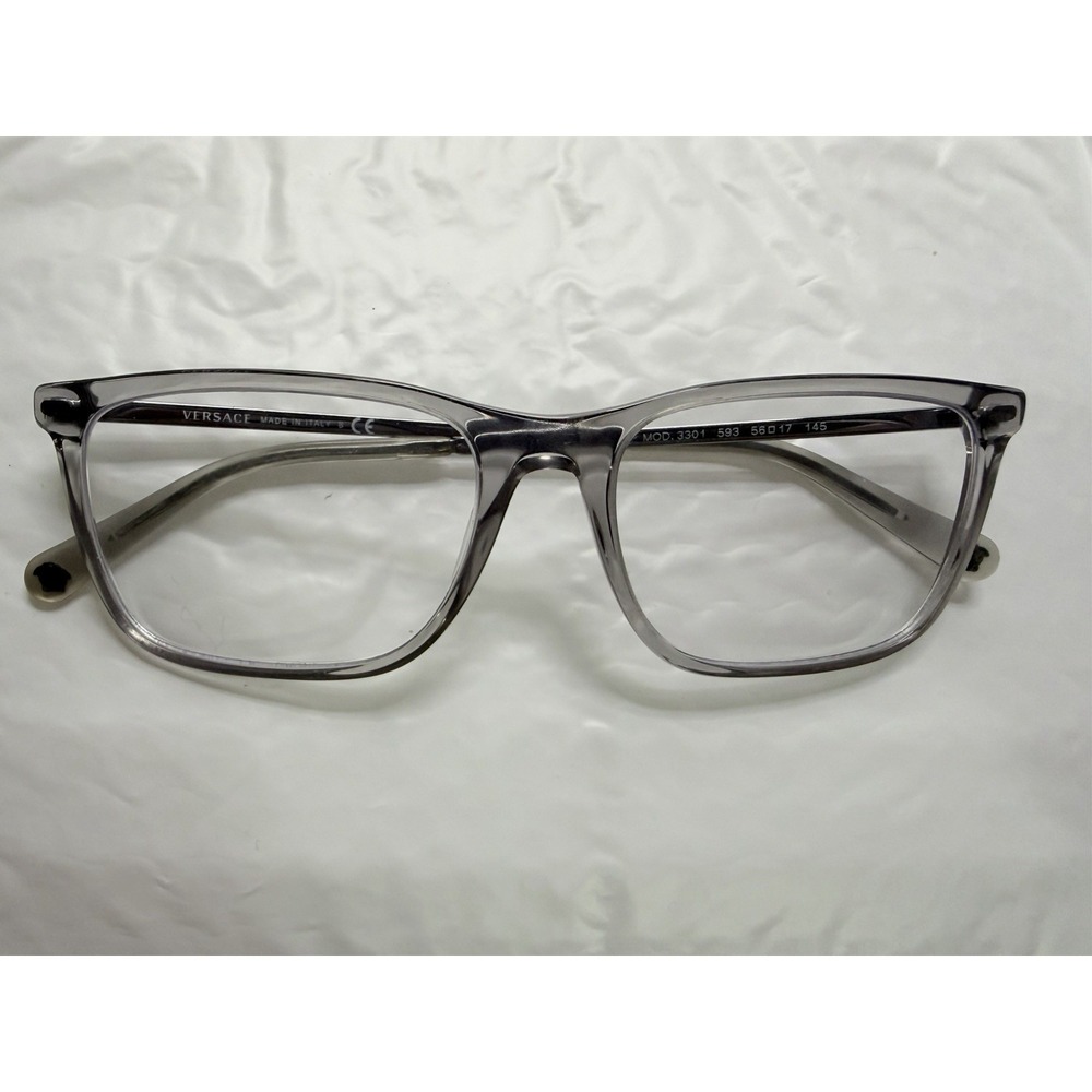 Versace VE3301 593 Transparent Gray Eyeglass Frames 56-17 145 Medusa Italy